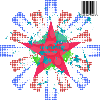 Royalty Free Clipart Image of a Grunge Star on Half Tone With a Bar Code